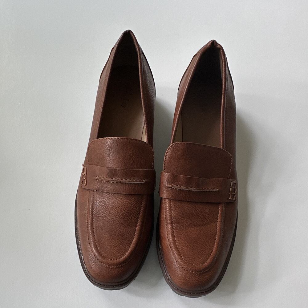 Style & Co Womens Wandaa Dress Loafers 11 M Brown Slip-On Toe Strap Accent EUC